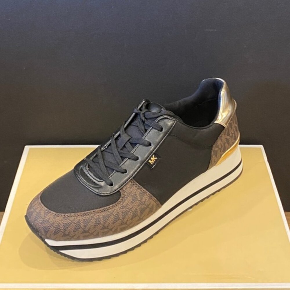 Michael Kors Monique MK Logo Signature Brown Trainer Sneakers Shoes Flats NEW